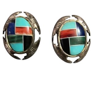 Carolyn Pollack Multi Gemstone & Sterling Silver Inlaid Clip-on Earrings